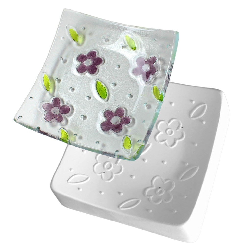 4.5"SQ.-Deep 2" Flower Texture Mold Glass Fusing