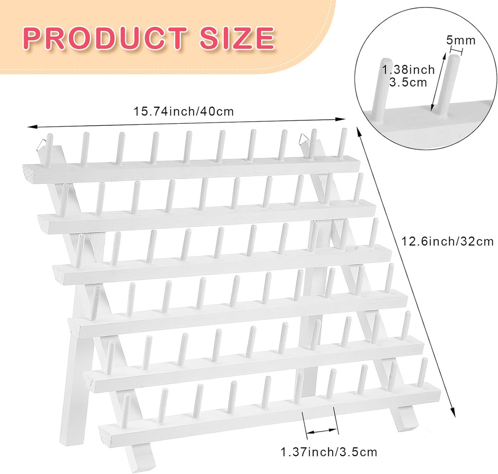 60 Spools Wooden Thread Rack and 48 Pcs Thread Spools Savers/Spool Huggers with
