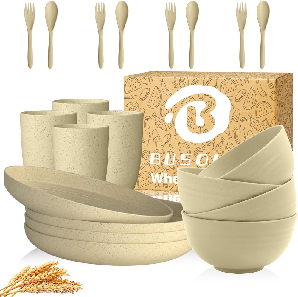 Premium Wheat Straw Dinnerware Sets | Service for 4 | Unbreakable Dinnerware Set
