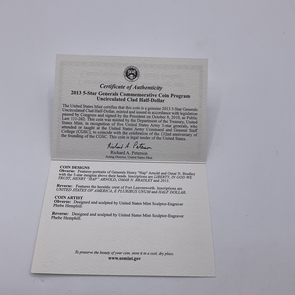 2013-D 5-Star Generals Commemorative Coin Program Uncirculated Clad Half Dollar