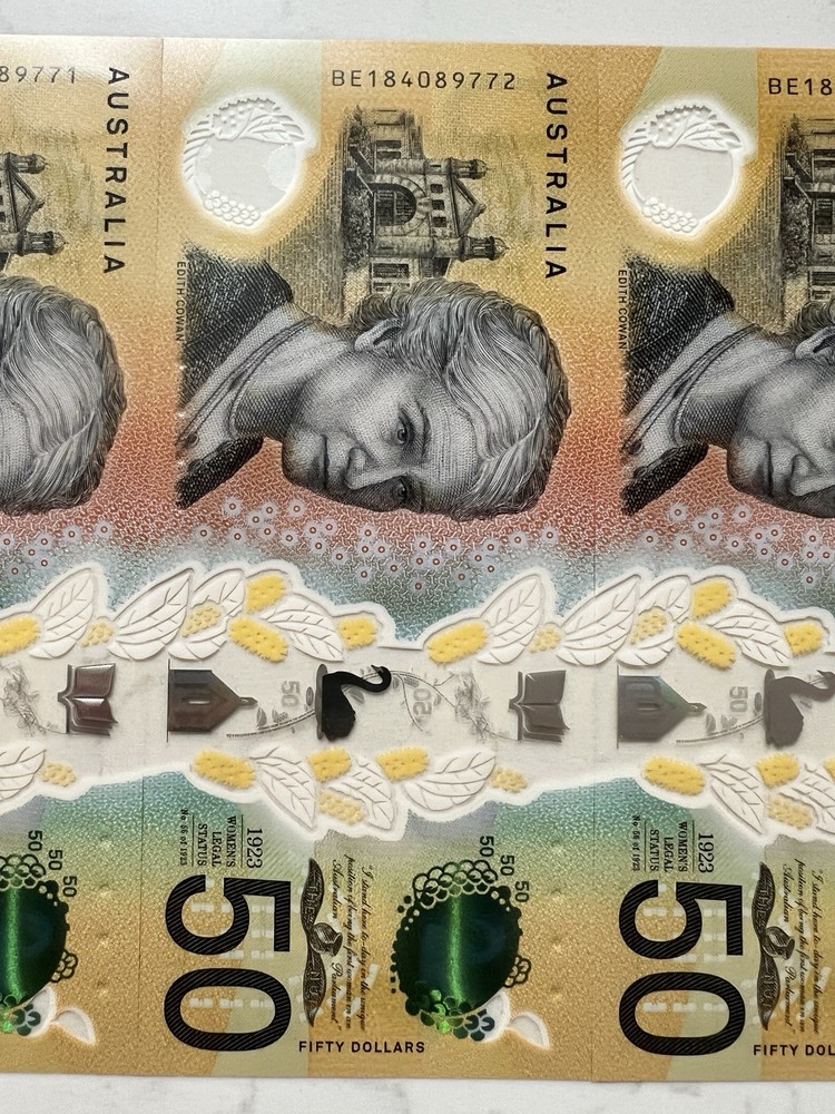 Australia $50 x 5 Next Generation Notes. UNC Consecutive Serial Numbers Perfect