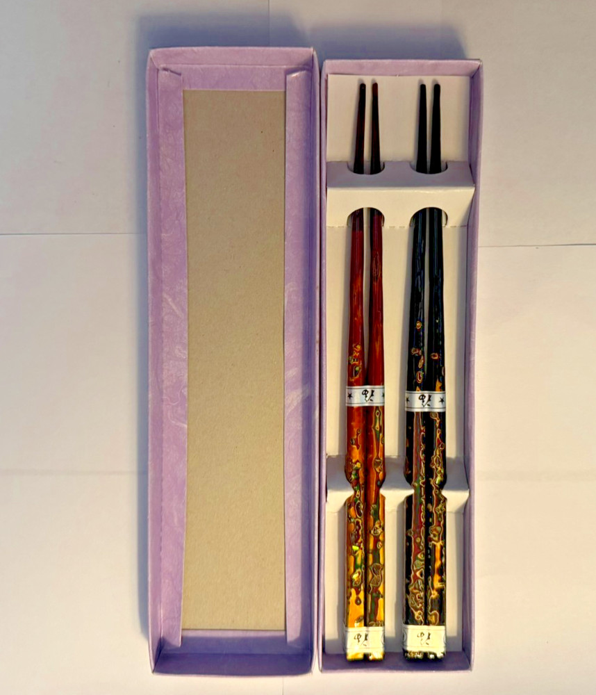 AUTHENTIC KOREAN CHOPSTICKS Design Multicolor Glossy Reusable 2pcs