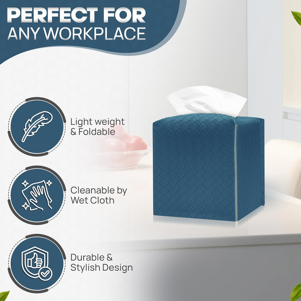 Tissue Box Cover Holder, PU Leather Tissue Box Cover with Braided Pattern, Squar