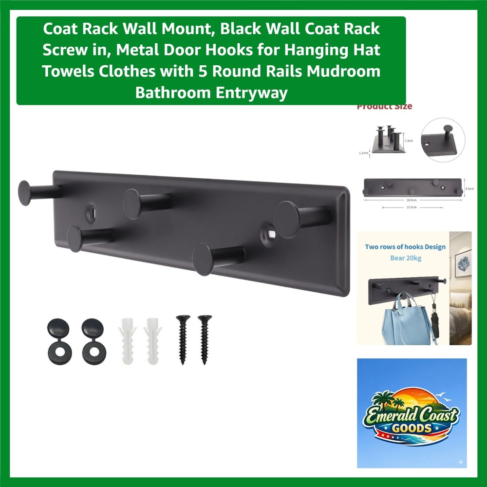 Rustproof Wall Coat Rack with 5 Hooks - Elegant Storage Solution for Home