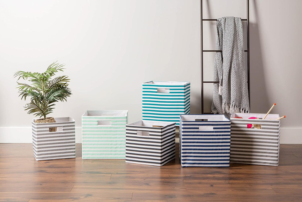 Collapsible Polyester Storage Cube, Pinstripe, Black, Large