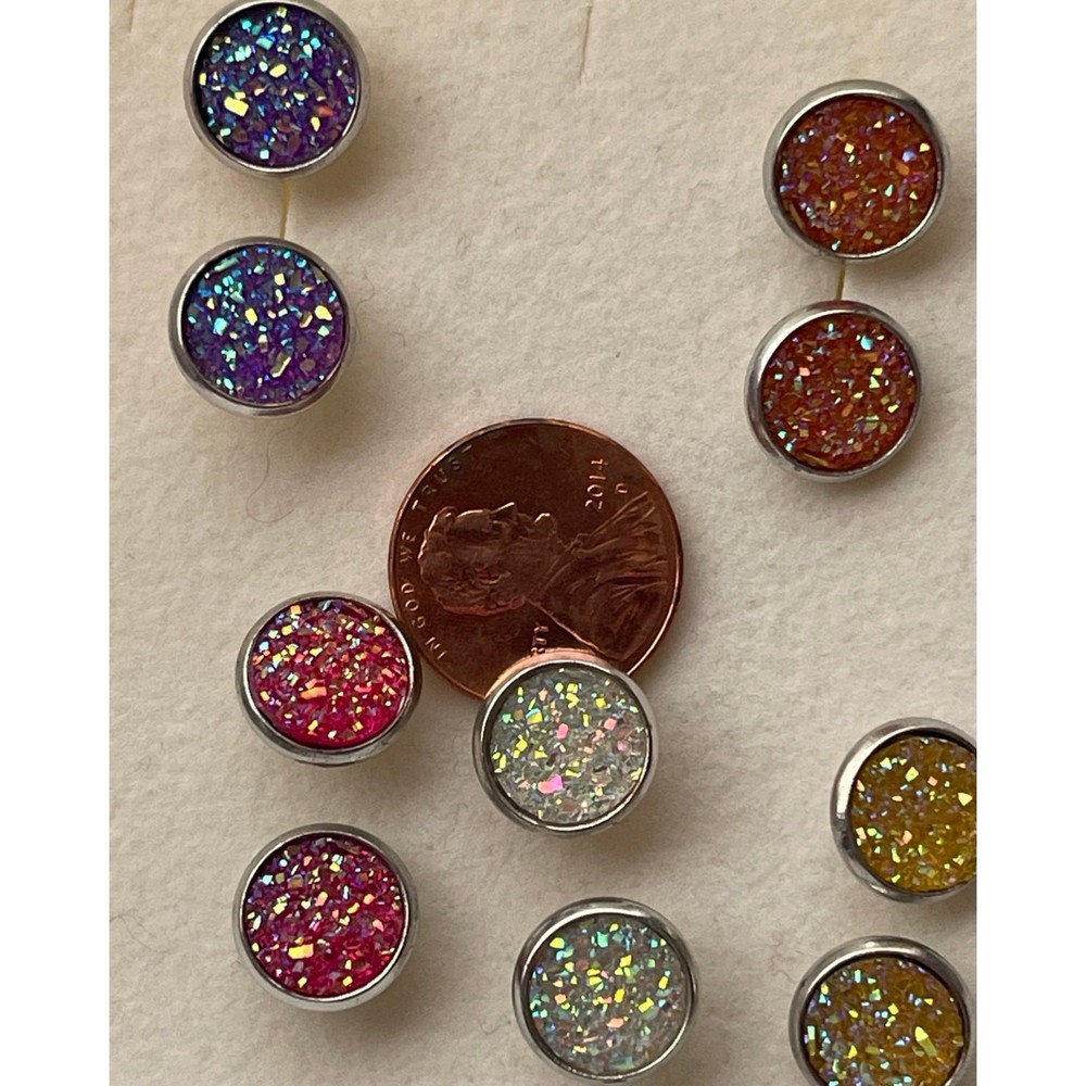 Glittery Studs 5 Pairs Round Earrings Multicolor