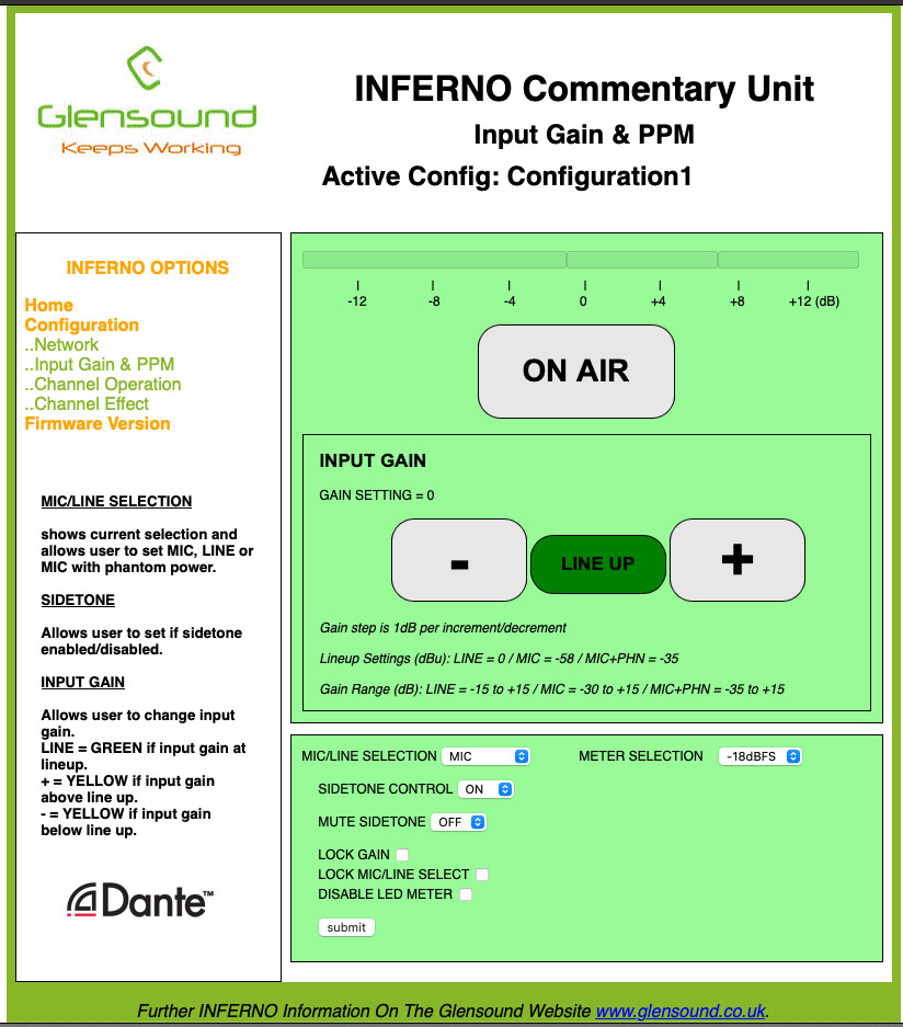 Glensound Inferno Commentator’s Console with Dante Connectivity