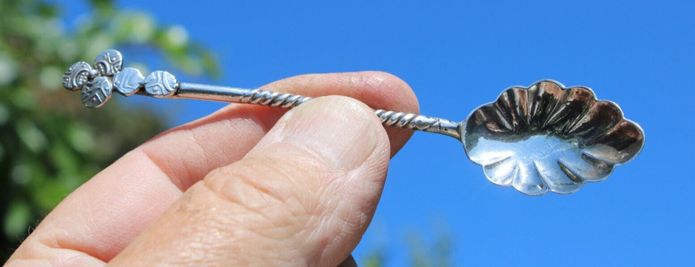 Antique Silver Berry Spoon w/Twisted Handle Shell Shape-#B2