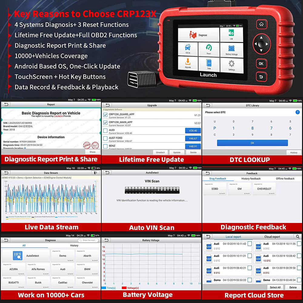 LAUNCH CRP123X OBD2 Scanner ABS SRS Code Reader Check Engine Car Diagnostic Tool