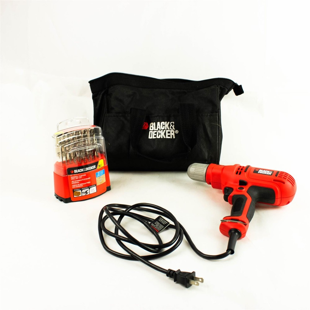 Black & Decker DR340 Drill w/ 20pc Bit Set & Case Used Untested