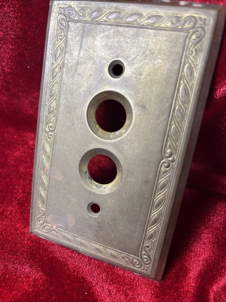 Double Push Button Aged Solid Brass Switch Plate Wall Box Cover Antique Ornate