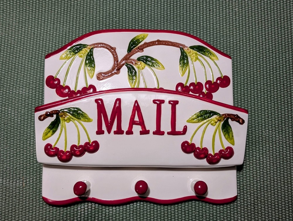 KMC Cherry Hand Painted Fine Ceramicware Letter, Bills & Key Holder