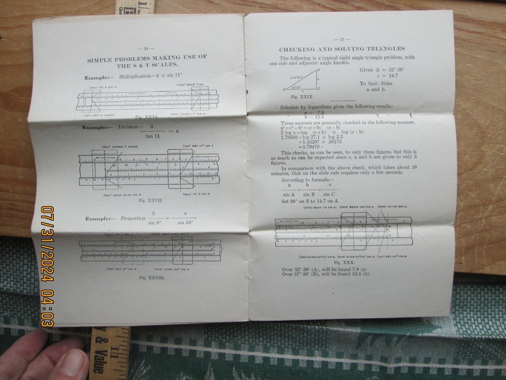 Elementary instructions for operating a slide rule mannheim type 1928 KEUFFEL
