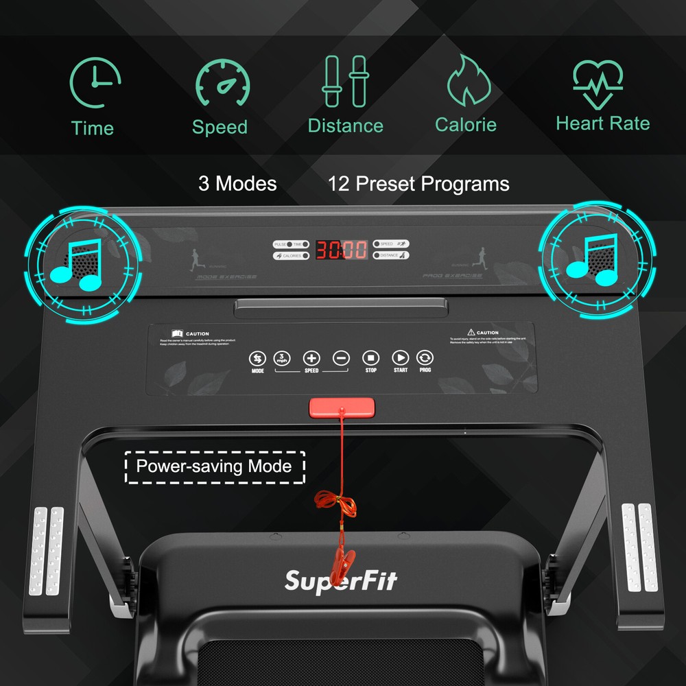 Folding Electric Treadmill Compact Walking Running Machine w/APP Control Speaker