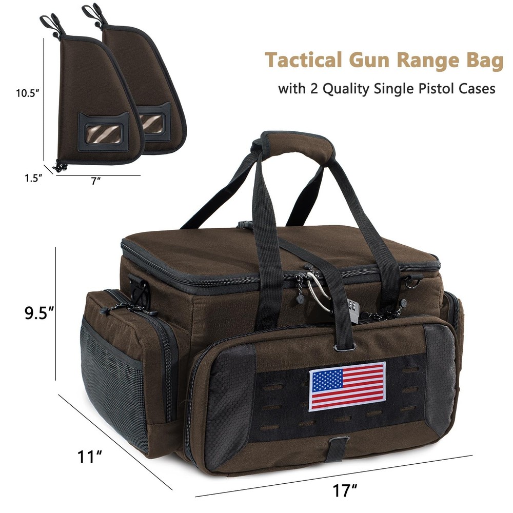 Large Pistol Range Bag Shooting - A - With 2 Cases, Tan