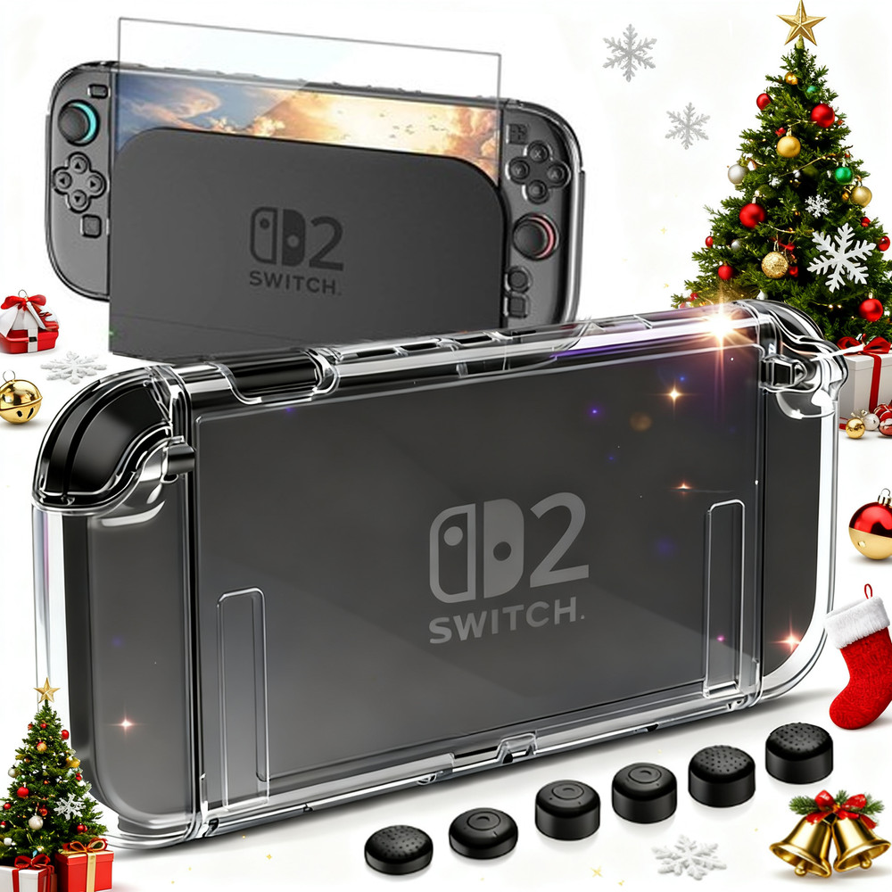 Clear Case for Nintendo Switch 2 with Screen Protector,Thumb Grips,PC Protective