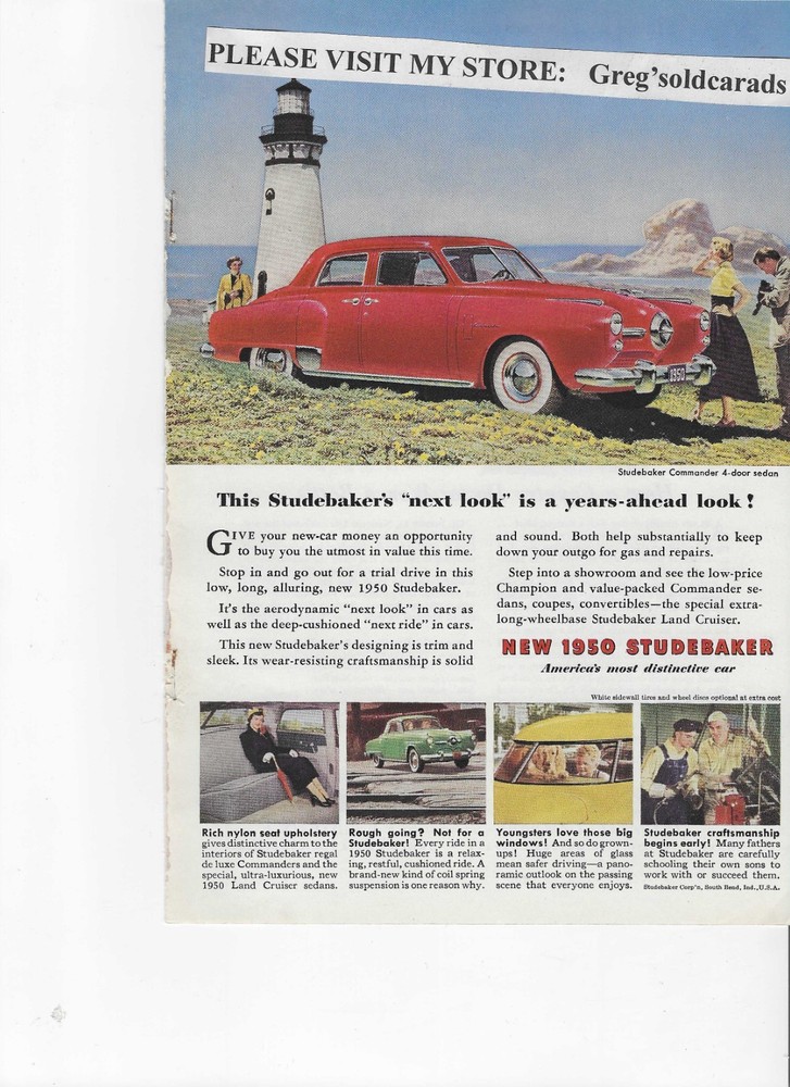 Original 1950 Studebaker  Commander  vintage print ad