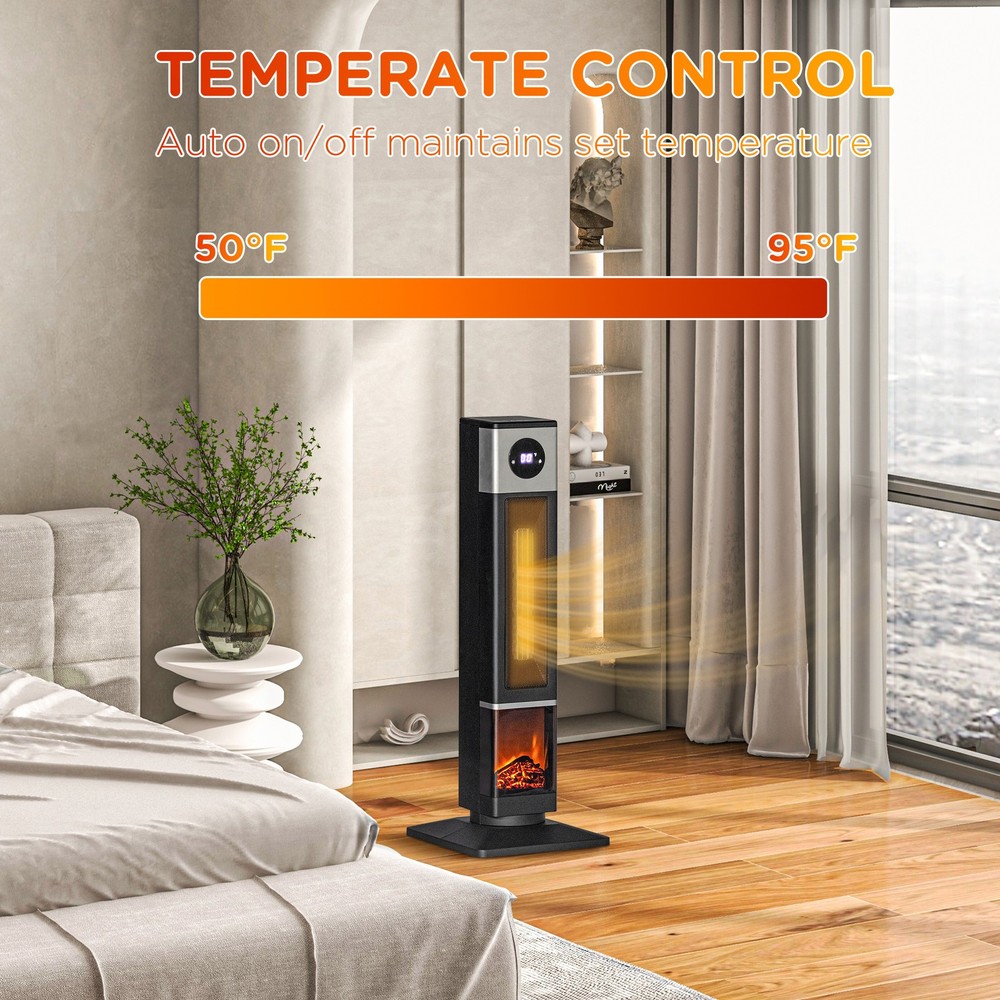 1400W Electric Heater with Oscillation, Timer, Black