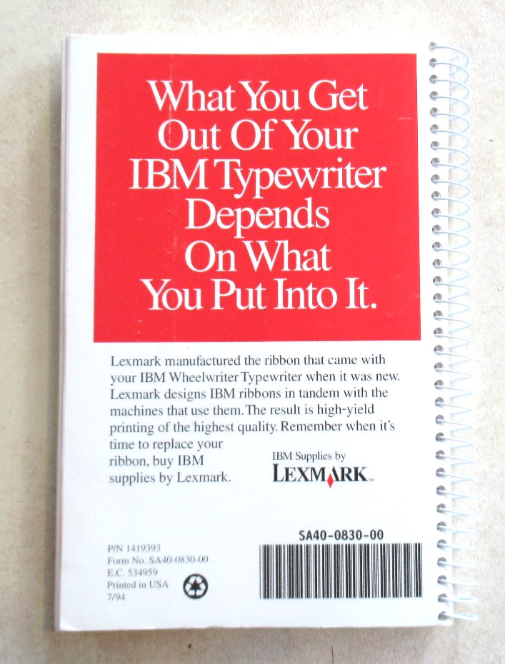 Lexmark IBM WheelWriter 3500 Typewriter User's Guide 1994
