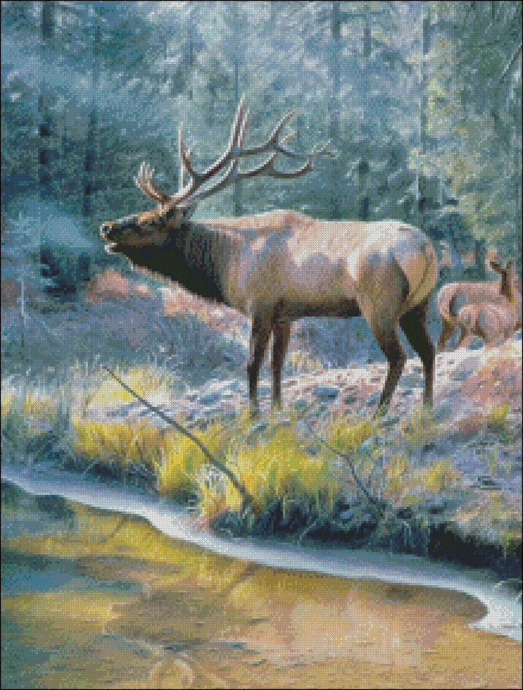 Elk Reflection - DIY Chart Counted Cross Stitch Patterns Needlework DMC Color