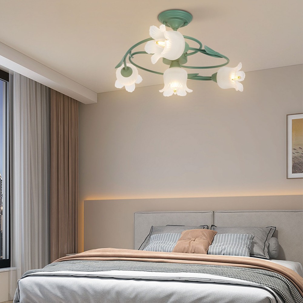 Mid Century Ceiling Light 4-Light Rounded Floral Shade Ceiling Chandelier