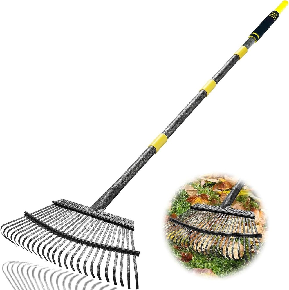 Heavy Duty 6FT Lawn Rake - Ergonomic Adjustable Handle for Ultimate Comfort
