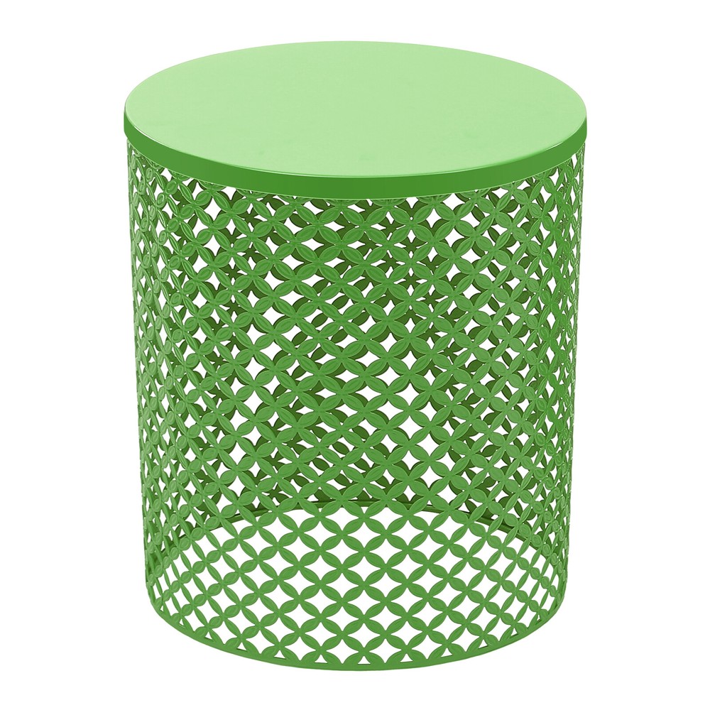 2PCS Green Side Table Metal Frame Accent Table Modern Openwork Pattern End Table