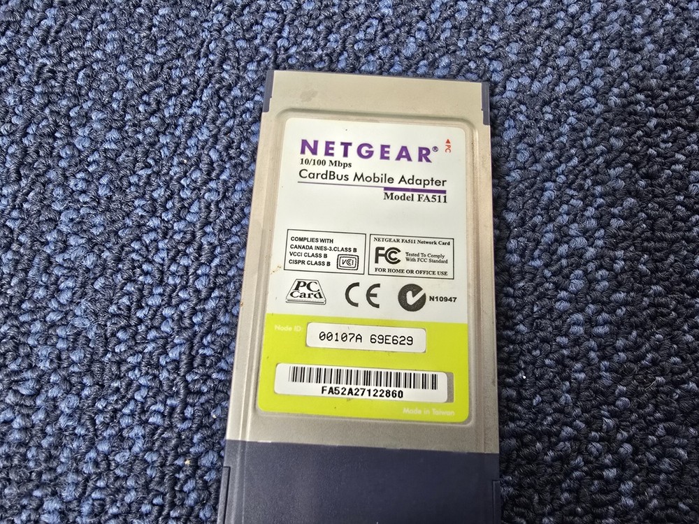 Netgear CardBus Notebook Adapter 10/100Mbps Fast Ethernet FA511 32-Bit
