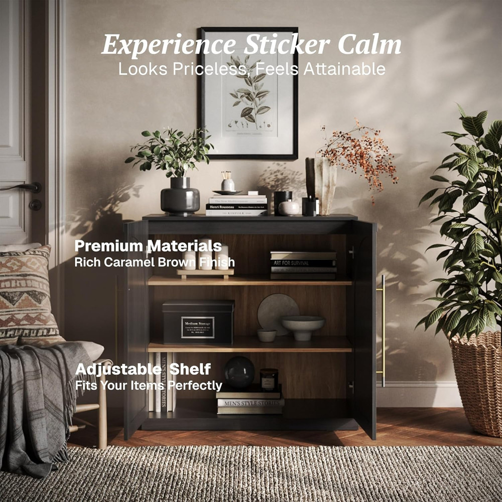 Elegant Modular Sideboard with Arched Doors and Adjustable Shelves - Ebony