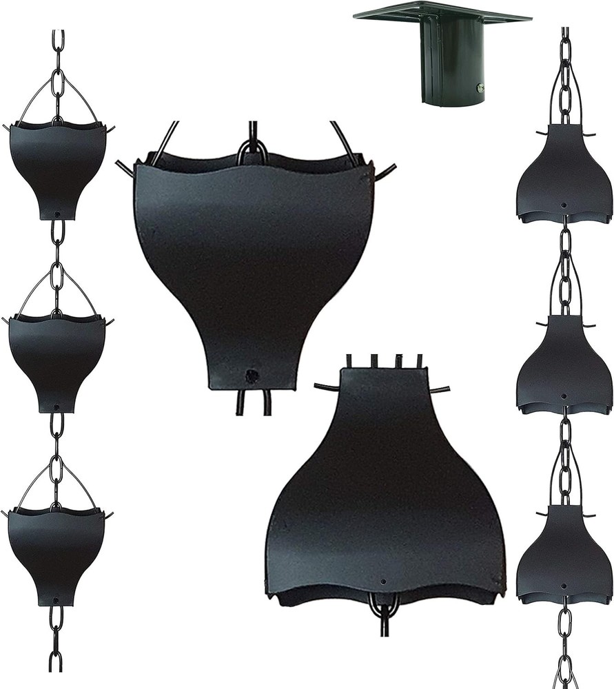 Original 9FT Black Tulip Iron Rain Chains Gutter & Rain Barrel Replacement