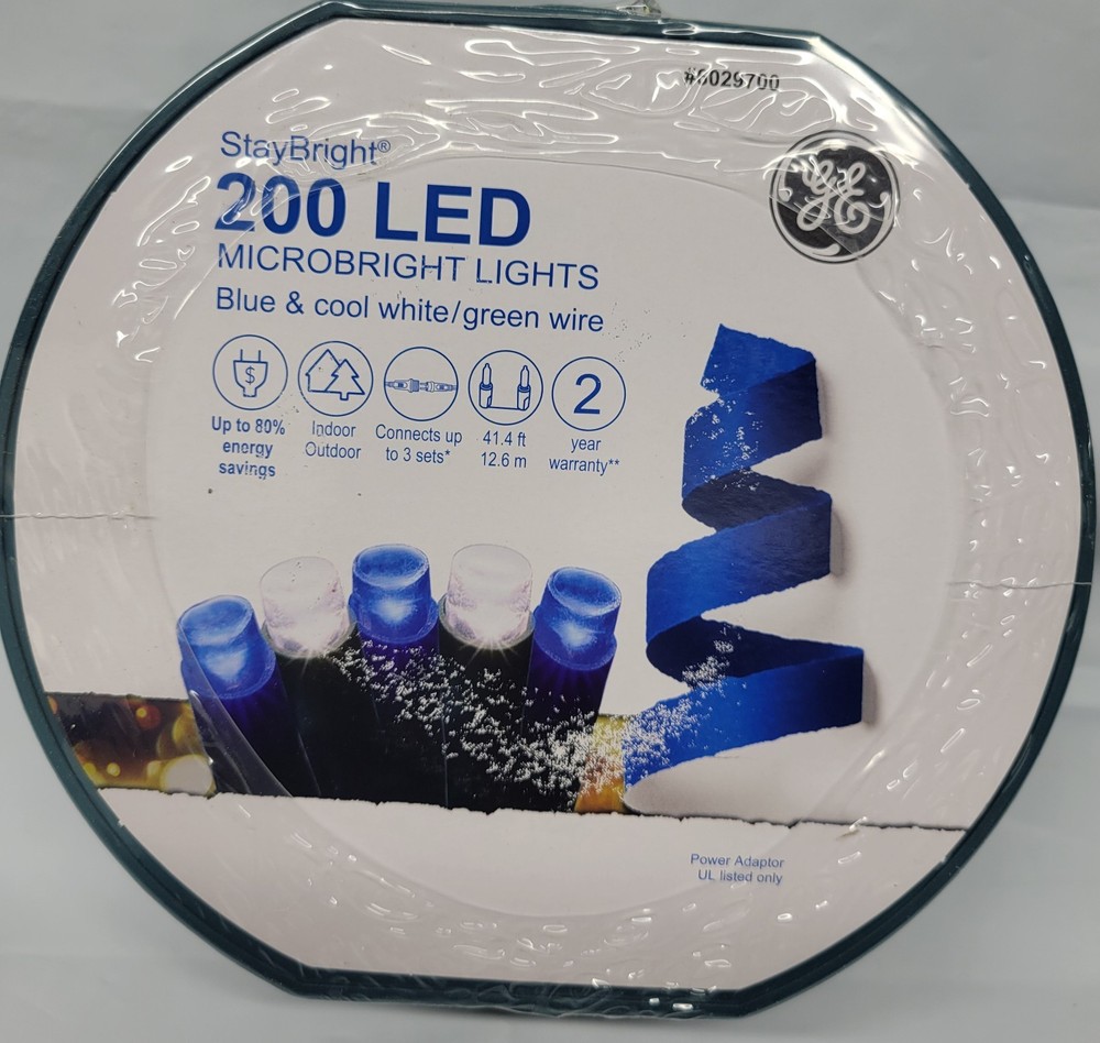 Ge Staybright 200 Micro Bright Blue & Cool White LED String Lights 41’ Holiday