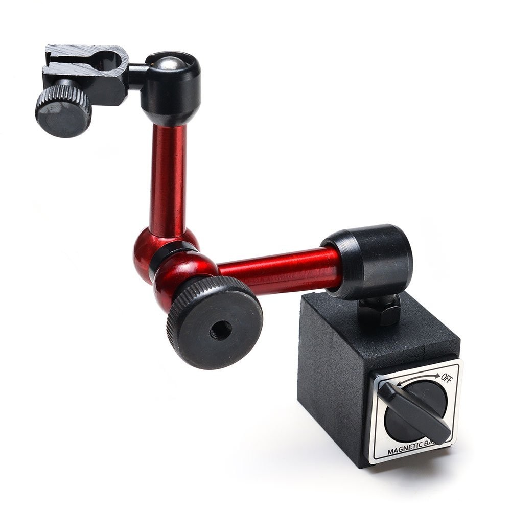 Adjustable Red Magnetic Base Holder with 3-Joint Flexibility for Dial Indicators