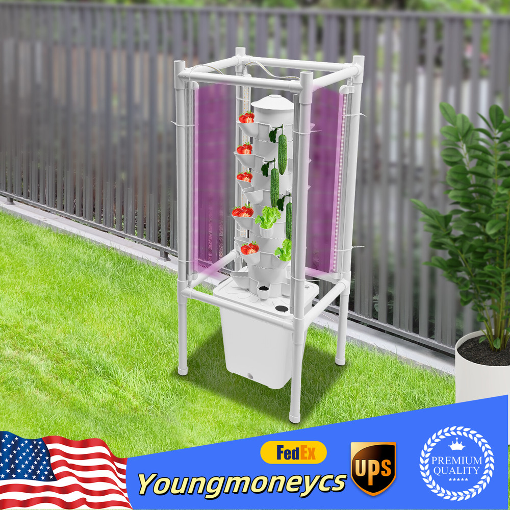30-Pot Vertical Hydroponic Tower System Set with LED Lighting & Auto-Watering