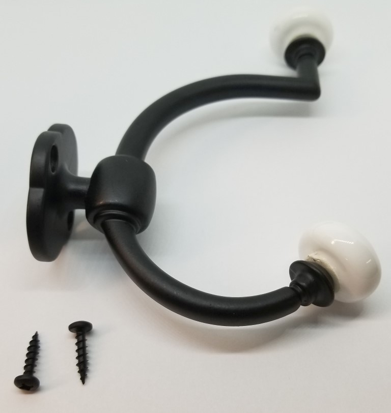 Flat Black Cast Double Front Mount Coat Hook Porcelain Knobs old classic antique