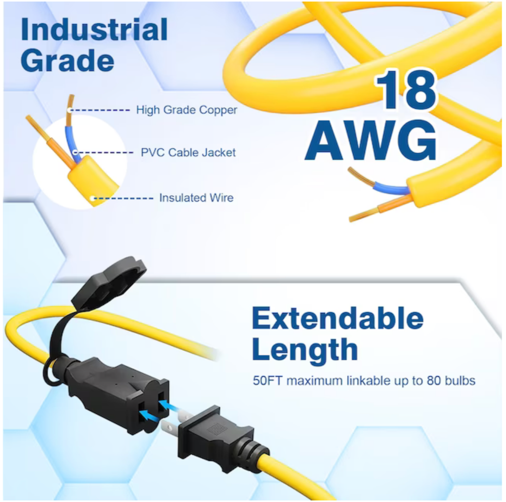 50FT 7000Lumen LED Temporary Construction String Work Lights MAX to 16 sets