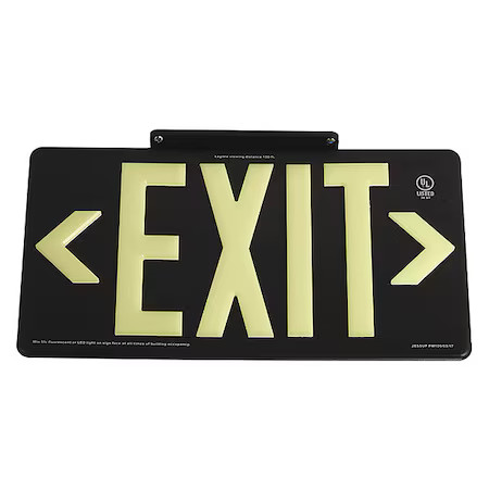 Exit Sign, Plastic, 15-7/8" W, 8-5/8" H, Exit (Double Arrows), Black, Gran1386