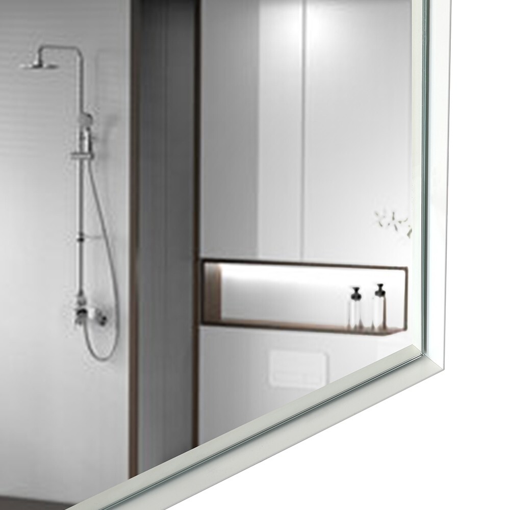 40x30 Inch Glossy White Rectangular Wall-Mounted Bathroom Mirror with Beveled