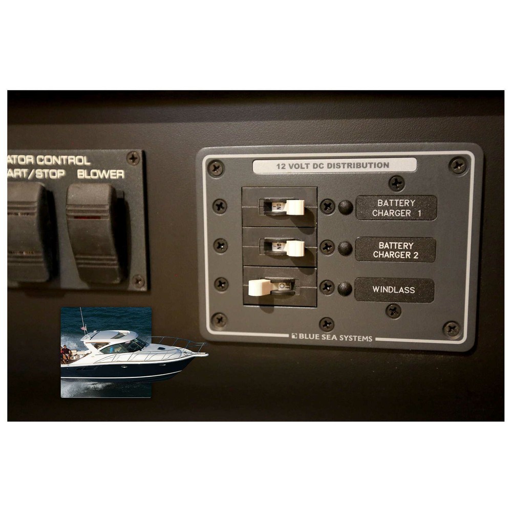 Blue Sea 8025 Power Distribution Panel 12V 24V DC 3 Pos Marine Breakers Backlit