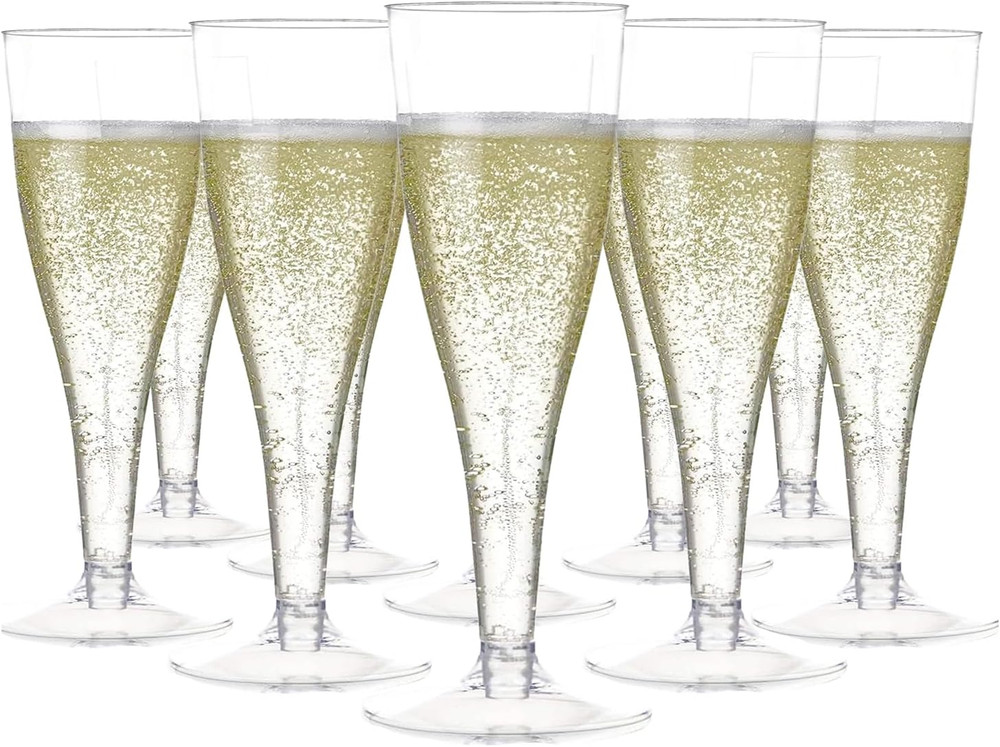 100 Pack Clear Plastic Champagne Flutes - 4.5 Oz Durable Disposable Champagne Gl