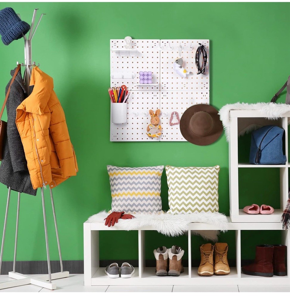 58 Pcs Pegboard Organizer Kits Plastic Pegboard Wall Panel Mount Display