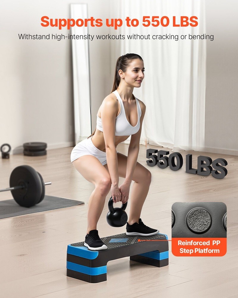 Robust Workout Step Platform 28in Triple Height 4 Support Risers Blue