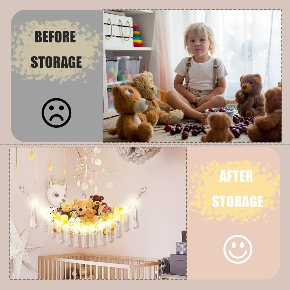 Stuffed Animal Hammock with LED Light – Large Storage Solution for Kids' Rooms