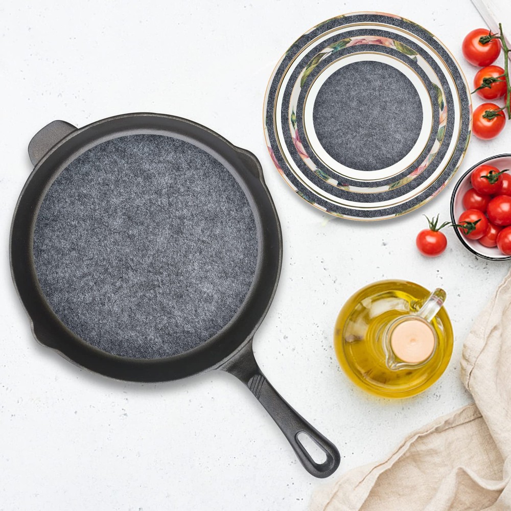 100 Pack Felt Plate Storage Dividers 3 Sizes Thick Round Dish Protectors Grey