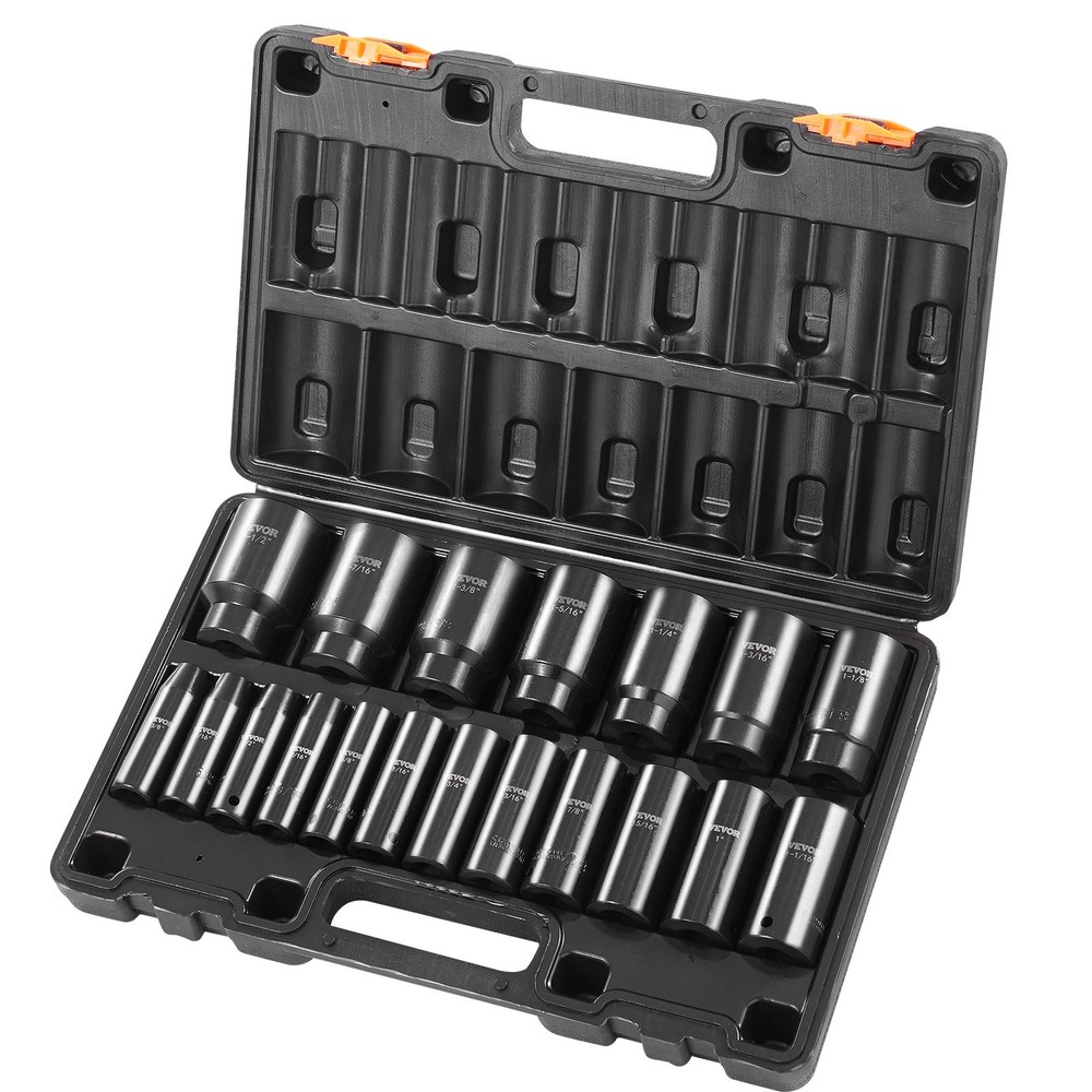 VEVOR Impact Socket Set,1/2" 19 Piece Impact Sockets,Deep Socket,6-Point Sockets