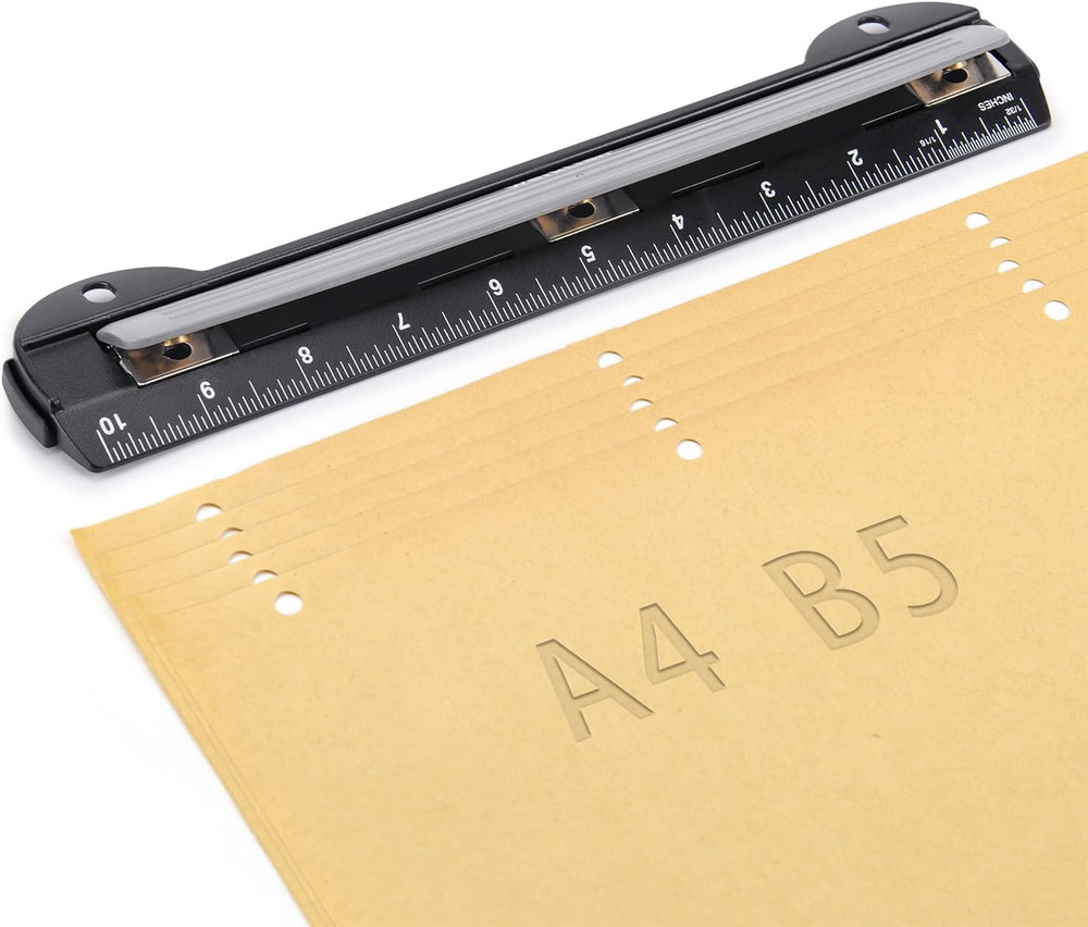 3 Ring Hole Punch for Binder, Portable Puncher, Office Assistant, Black