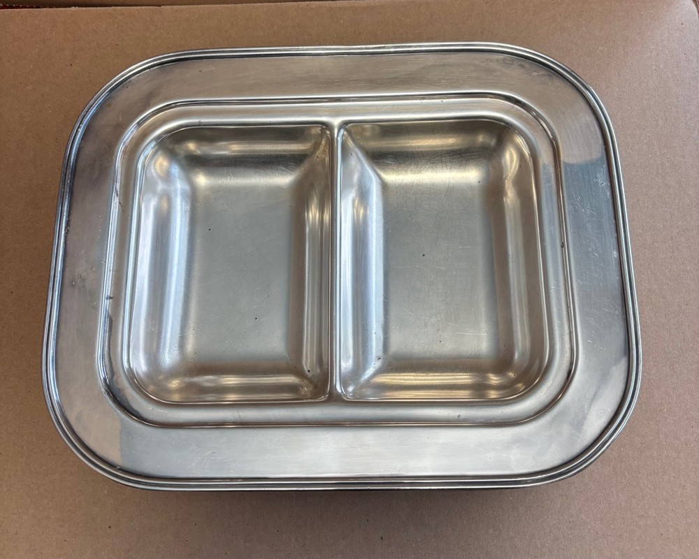 Silver Plated Metal Dish with 2 Rectangular Divided Compartments