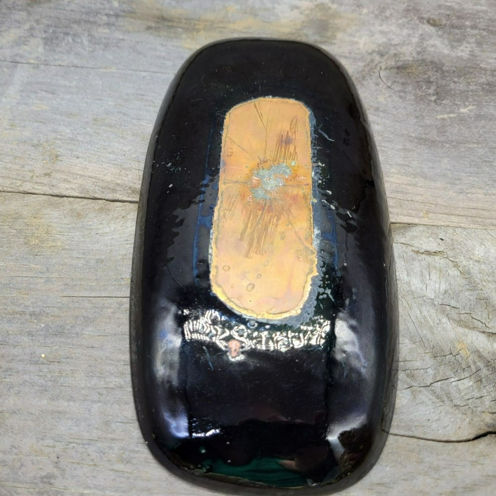 Handmade Enamel on Copper Rectangular Dish Pink With Red & Gold Speckles