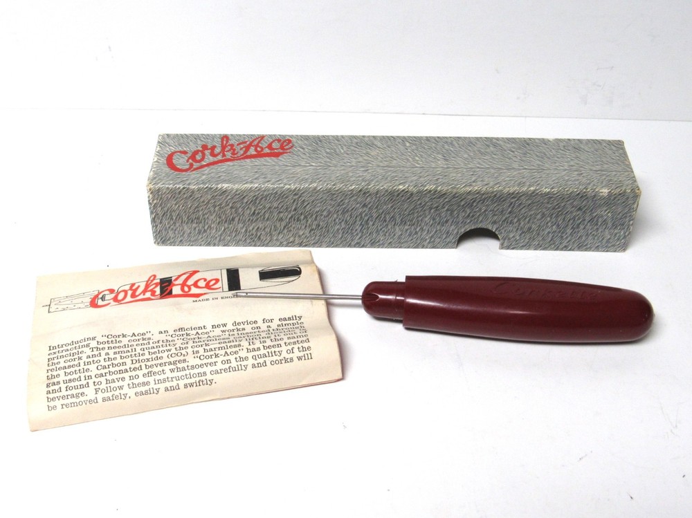Vintage CORK-ACE England Cork Puller Barware w/Box & Instructions