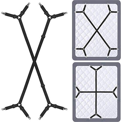 Bed Sheet Holder Straps - Sheet Straps Adjustable Bed Sheet Black 2pcs Set