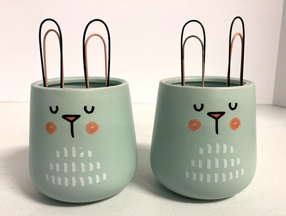 2 Small Accent Bunny Rabbit Ceramic Planter Pot Holders Easter Spring    14